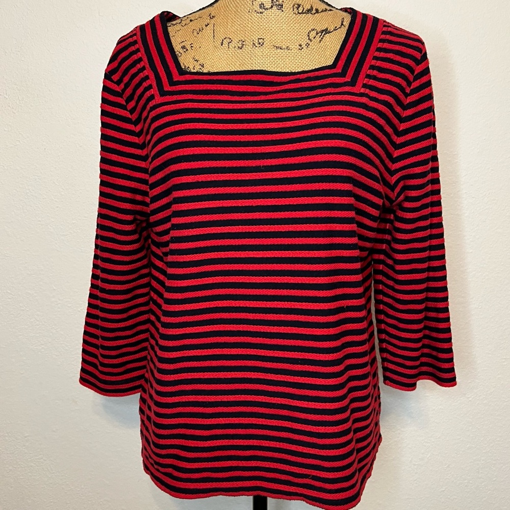 Red and Black Striped 3/4 sleeves top XLP